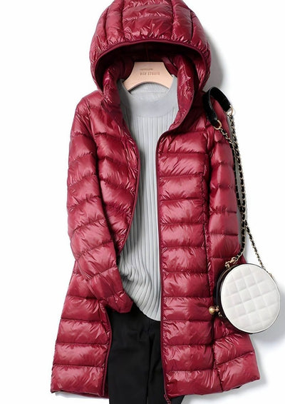 Hannah | Damen Winterjacke Leichte Lange Steppjacke Abnehmbare Kapuze