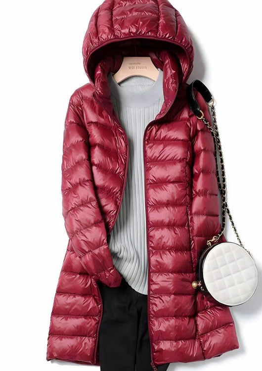 Hannah | Damen Winterjacke Leichte Lange Steppjacke Abnehmbare Kapuze
