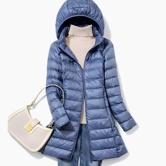Hannah | Damen Winterjacke Leichte Lange Steppjacke Abnehmbare Kapuze