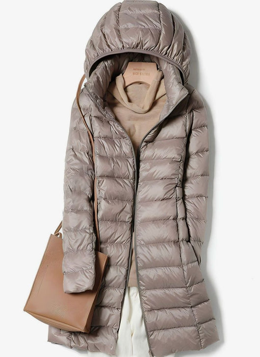 Hannah | Damen Winterjacke Leichte Lange Steppjacke Abnehmbare Kapuze