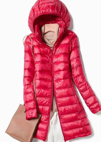 Hannah | Damen Winterjacke Leichte Lange Steppjacke Abnehmbare Kapuze