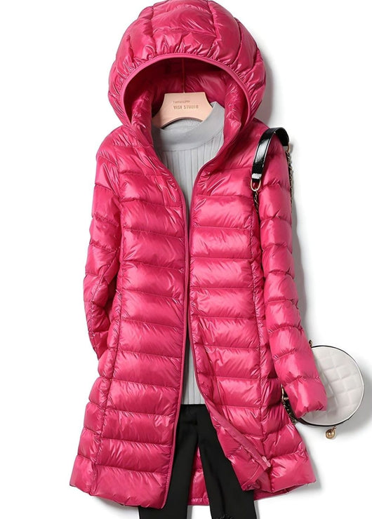 Hannah | Damen Winterjacke Leichte Lange Steppjacke Abnehmbare Kapuze