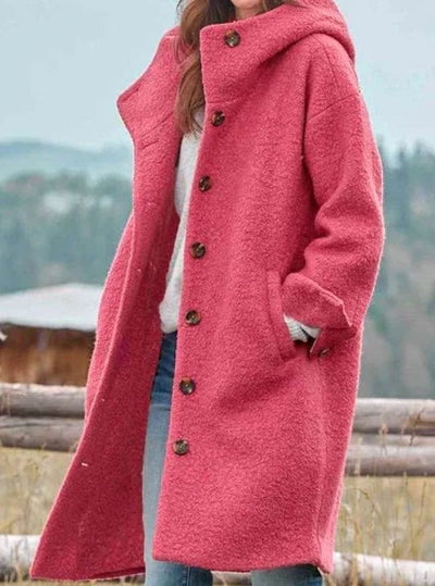 Mia | Damen Wintermantel mit Kapuze und Knöpfen aus weichem Wollstoff