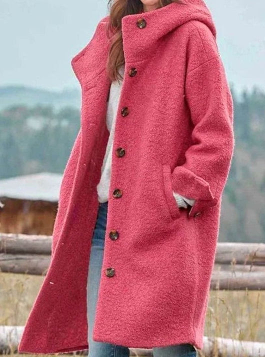 Mia | Damen Wintermantel mit Kapuze und Knöpfen aus weichem Wollstoff