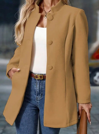 Amelie | Damen Wintermantel mit Knöpfen Stehkragen eleganter langer Schnitt