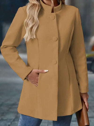 Amelie | Damen Wintermantel mit Knöpfen Stehkragen eleganter langer Schnitt