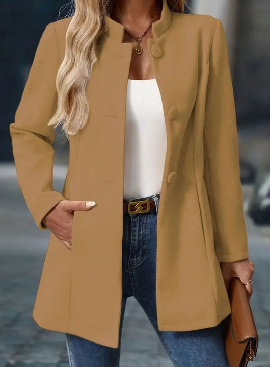 Amelie | Damen Wintermantel mit Knöpfen Stehkragen eleganter langer Schnitt