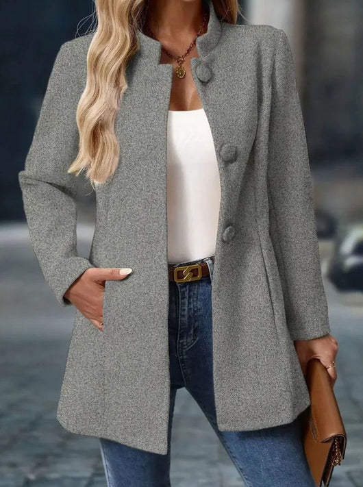 Amelie | Damen Wintermantel mit Knöpfen Stehkragen eleganter langer Schnitt