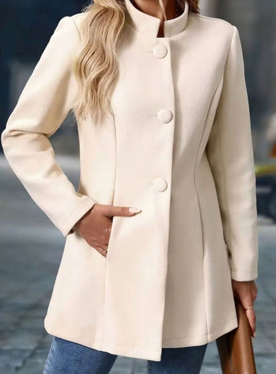 Amelie | Damen Wintermantel mit Knöpfen Stehkragen eleganter langer Schnitt