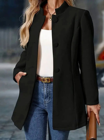 Amelie | Damen Wintermantel mit Knöpfen Stehkragen eleganter langer Schnitt