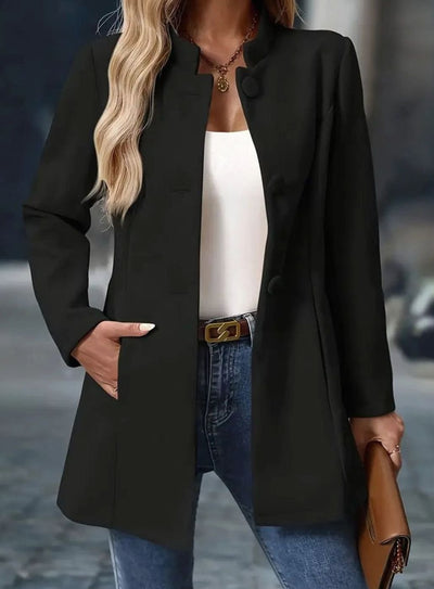 Amelie | Damen Wintermantel mit Knöpfen Stehkragen eleganter langer Schnitt