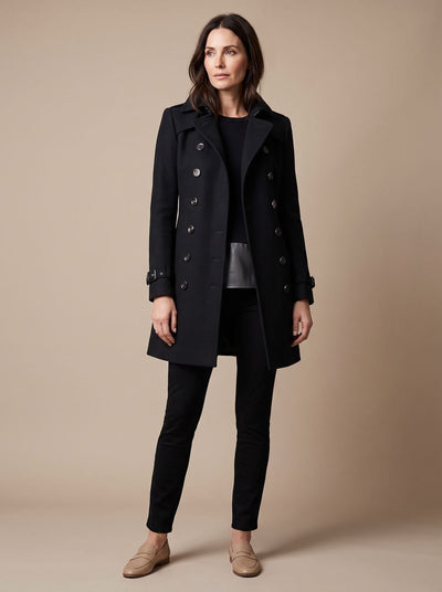Clara | Damen Wintermantel Zweireihiger Eleganter Wollmantel