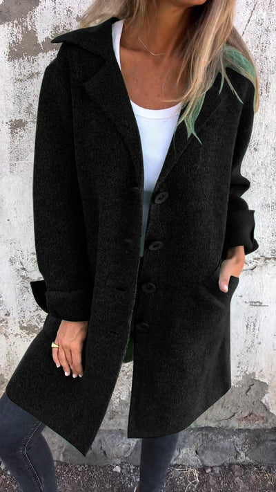 Nora | Damen Women Coat Lässiger Langer Mantel mit Revers und Knöpfen