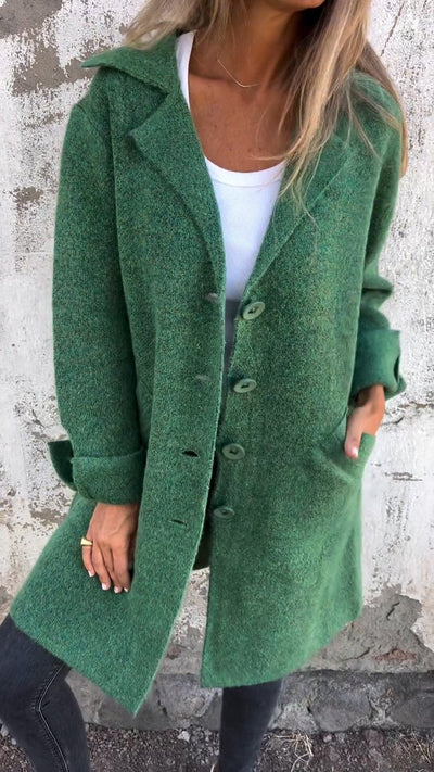 Nora | Damen Women Coat Lässiger Langer Mantel mit Revers und Knöpfen