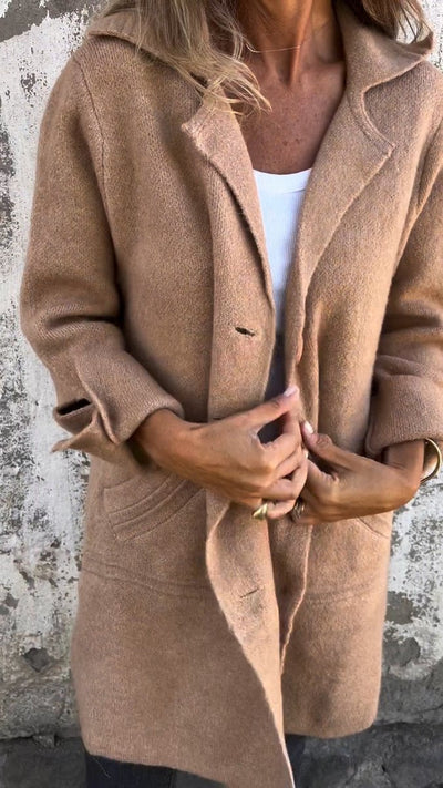 Nora | Damen Women Coat Lässiger Langer Mantel mit Revers und Knöpfen