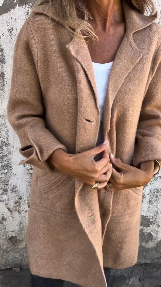 Nora | Damen Women Coat Lässiger Langer Mantel mit Revers und Knöpfen