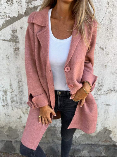 Nora | Damen Women Coat Lässiger Langer Mantel mit Revers und Knöpfen