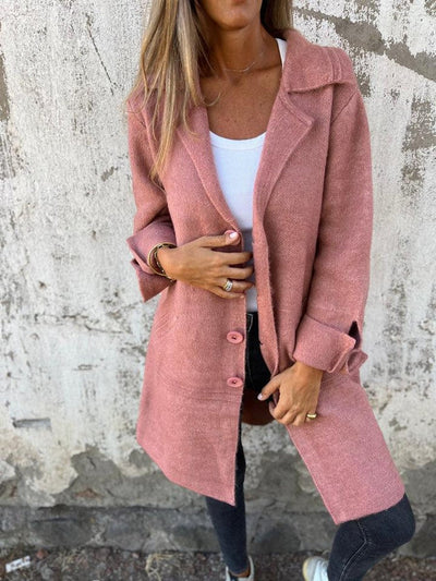 Nora | Damen Women Coat Lässiger Langer Mantel mit Revers und Knöpfen