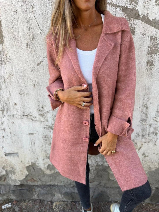 Nora | Damen Women Coat Lässiger Langer Mantel mit Revers und Knöpfen