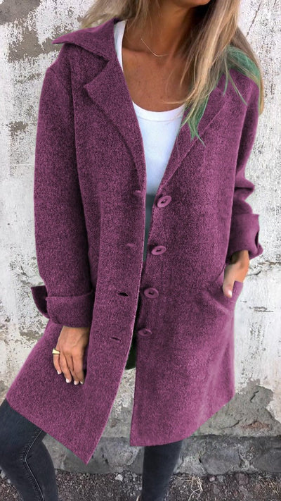 Nora | Damen Women Coat Lässiger Langer Mantel mit Revers und Knöpfen