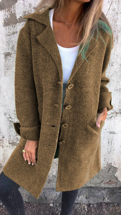 Nora | Damen Women Coat Lässiger Langer Mantel mit Revers und Knöpfen