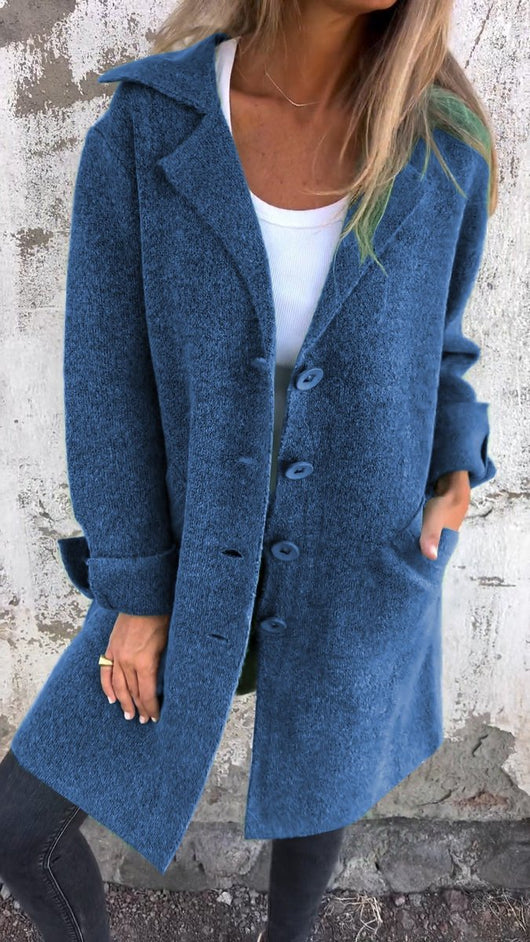 Nora | Damen Women Coat Lässiger Langer Mantel mit Revers und Knöpfen