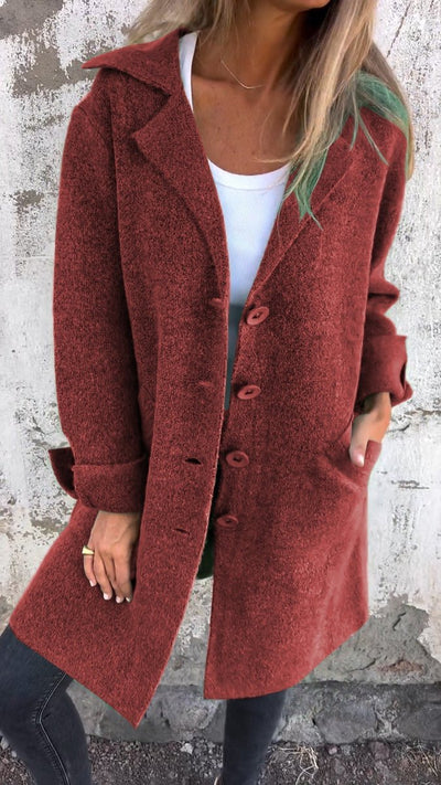 Nora | Damen Women Coat Lässiger Langer Mantel mit Revers und Knöpfen