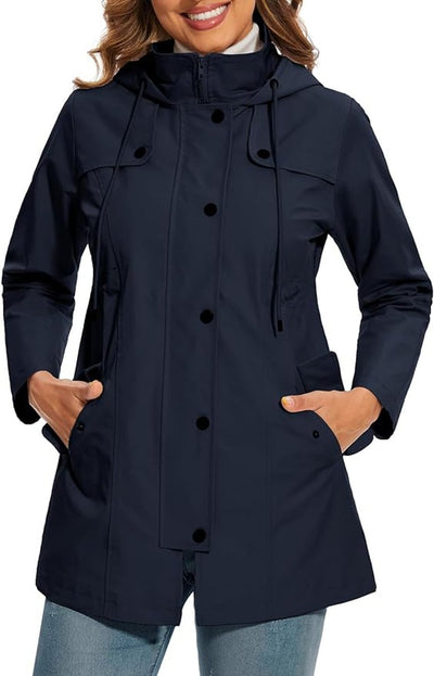 Elisabeth | Damen Women Coat Wasserdichter Kapuzen-Regenmantel Kariertes Fleecefutter