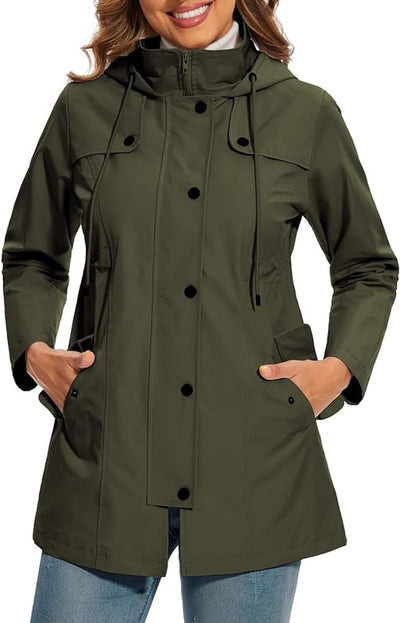 Elisabeth | Damen Women Coat Wasserdichter Kapuzen-Regenmantel Kariertes Fleecefutter