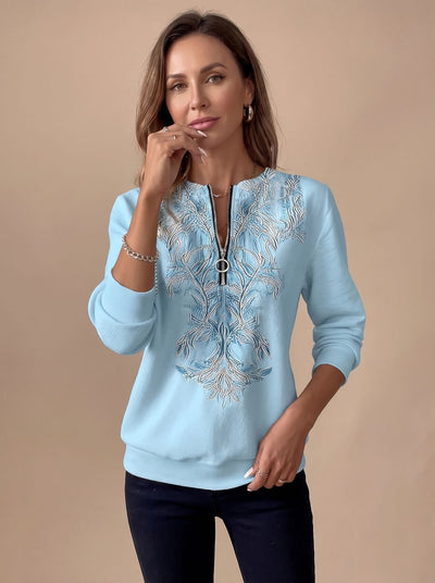 Emilia | Damen Zip-Slim-Fit-Pullover mit Blumenmuster und Reißverschluss