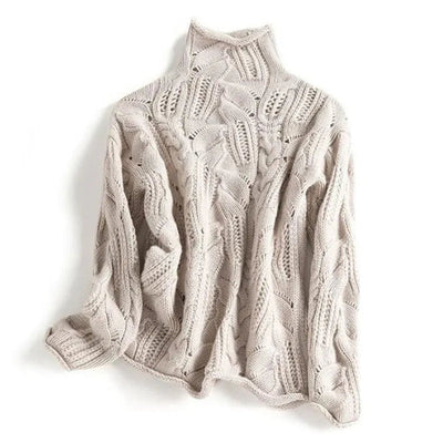 Marie | Damen Zopfmuster Knit Sweater Rollkragen Lockere Passform