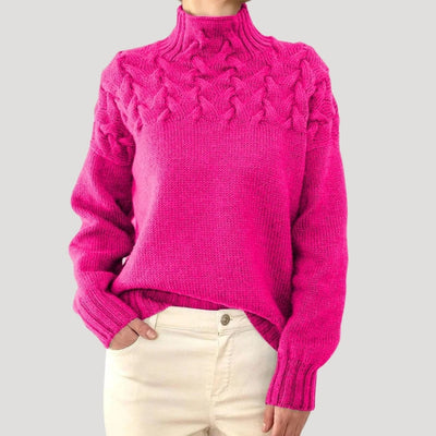 Sophie | Damen Zopfmuster Rollkragen Strick Sweater