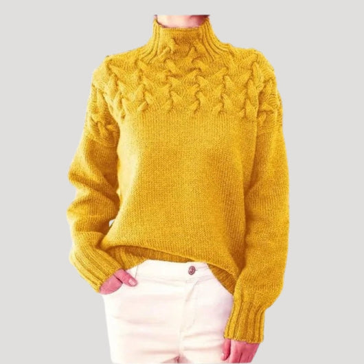 Sophie | Damen Zopfmuster Rollkragen Strick Sweater