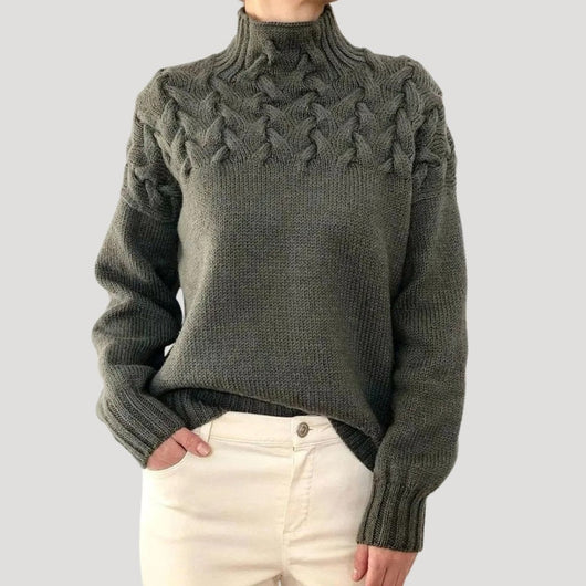 Sophie | Damen Zopfmuster Rollkragen Strick Sweater