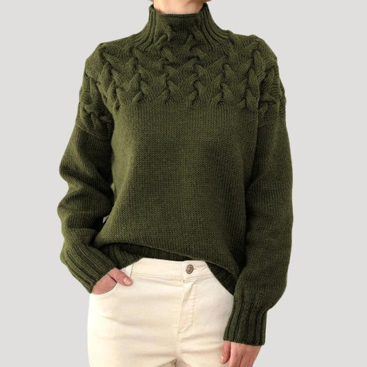 Sophie | Damen Zopfmuster Rollkragen Strick Sweater