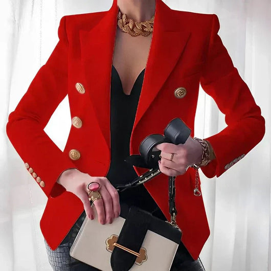 Mia | Damen Zweireihiger Blazer Goldknöpfe Strukturierte Schultern
