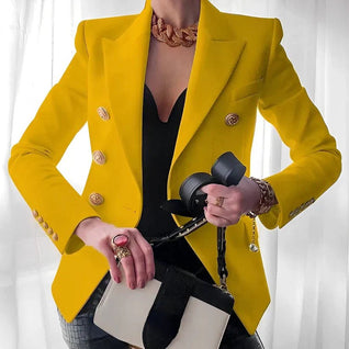Mia | Damen Zweireihiger Blazer Goldknöpfe Strukturierte Schultern