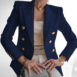 Mia | Damen Zweireihiger Blazer Goldknöpfe Strukturierte Schultern