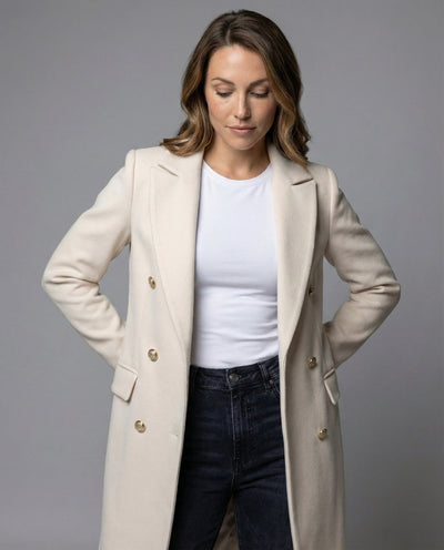 Annika | Damen Zweireihiger Langer Wintermantel mit Goldknöpfen