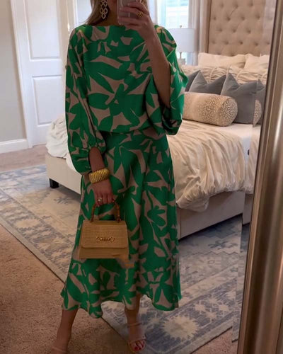 Mia | Damen Zweiteiliges Blumen-Print Laternen-Ärmel Set
