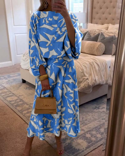 Mia | Damen Zweiteiliges Blumen-Print Laternen-Ärmel Set