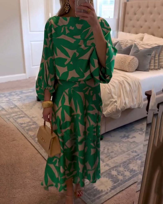 Mia | Damen Zweiteiliges Blumen-Print Laternen-Ärmel Set