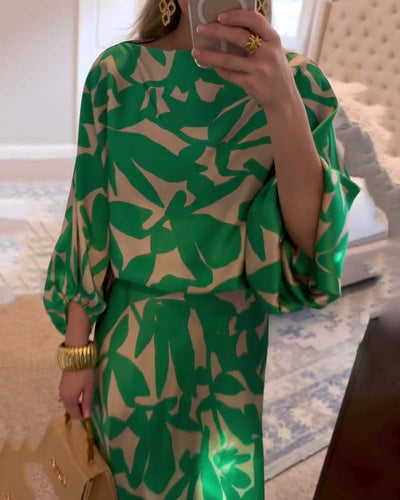 Mia | Damen Zweiteiliges Blumen-Print Laternen-Ärmel Set