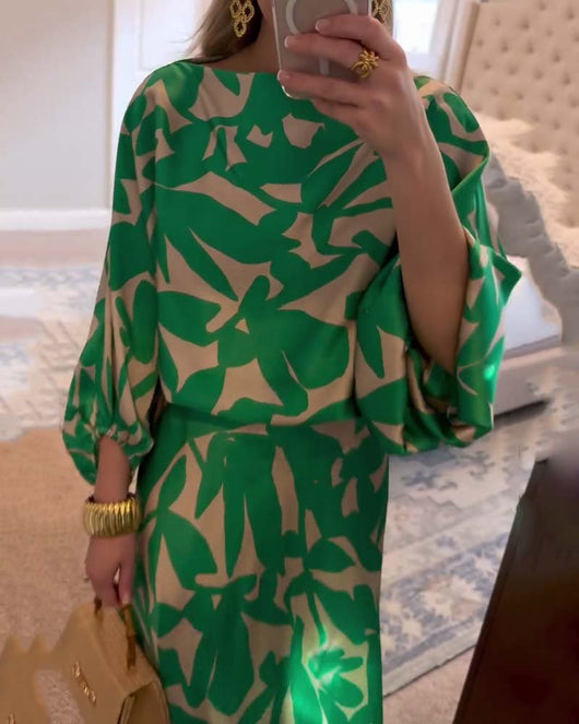 Mia | Damen Zweiteiliges Blumen-Print Laternen-Ärmel Set