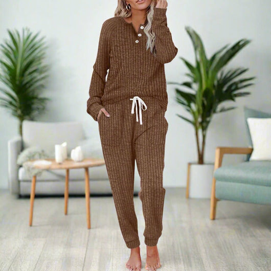 Annika | Damen Zweiteiliges Loungewear-Set Langarm Rippenstruktur Kordelzug