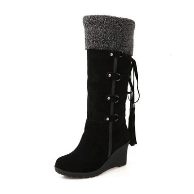 Bettina | Damen Schnürkeil-Stiefel mit Fellumschlag