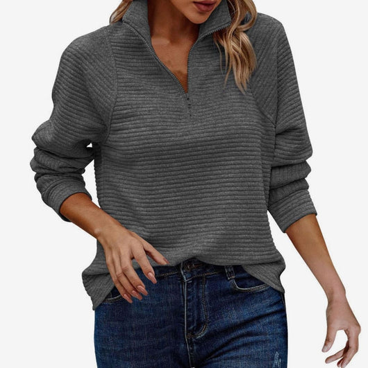Emilia | Damenpullover mit Reißverschluss Stehkragen Rippstrick Oversize Sweatshirt