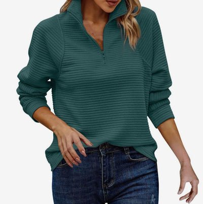 Emilia | Damenpullover mit Reißverschluss Stehkragen Rippstrick Oversize Sweatshirt