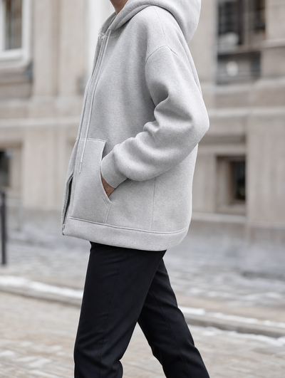 Denby Hooded Zip Jacket in light grey, side view