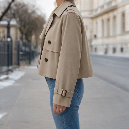 Dorney Vintage Cropped Trench in khaki, side view